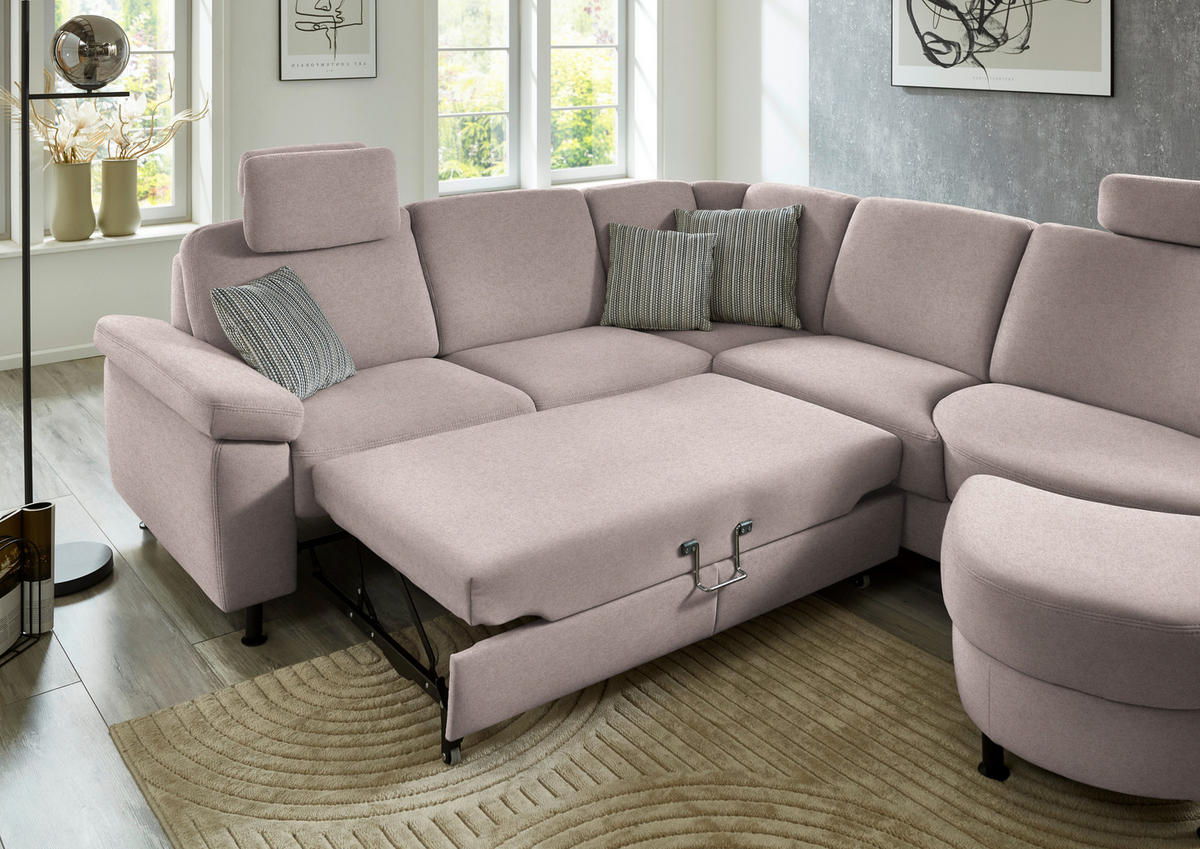 ECKSOFA Flachgewebe Rosa  - Schwarz/Rosa, Konventionell, Textil/Metall (248/252cm) - Beldomo Comfort