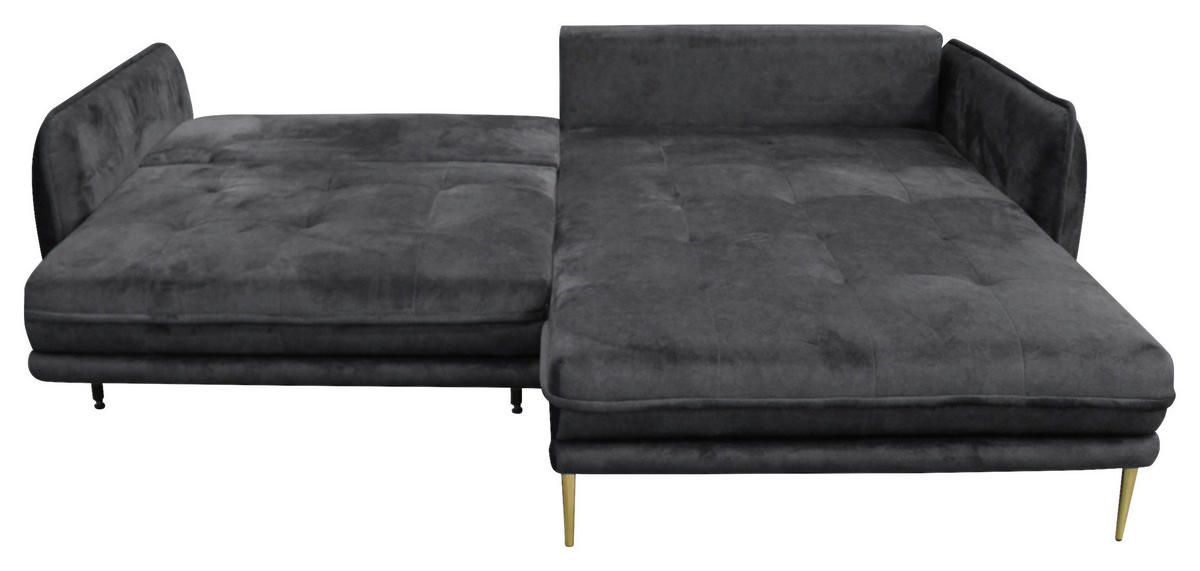ECKSOFA Anthrazit Velours  - Anthrazit/Goldfarben, Design, Textil/Metall (264/196cm) - MID.YOU