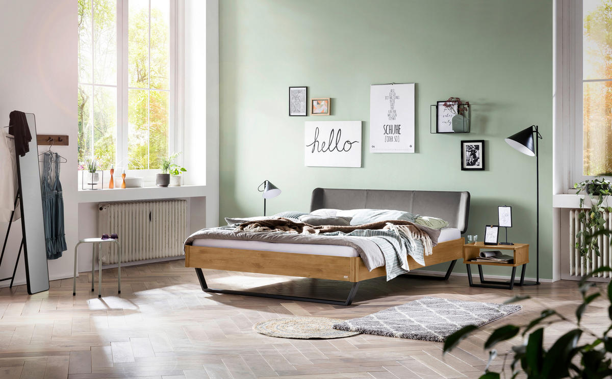 BETT 180/200 cm  in Anthrazit, Dunkelgrau, Wildeiche  - Wildeiche/Dunkelgrau, Design, Holz/Metall (180/200cm) - Hasena