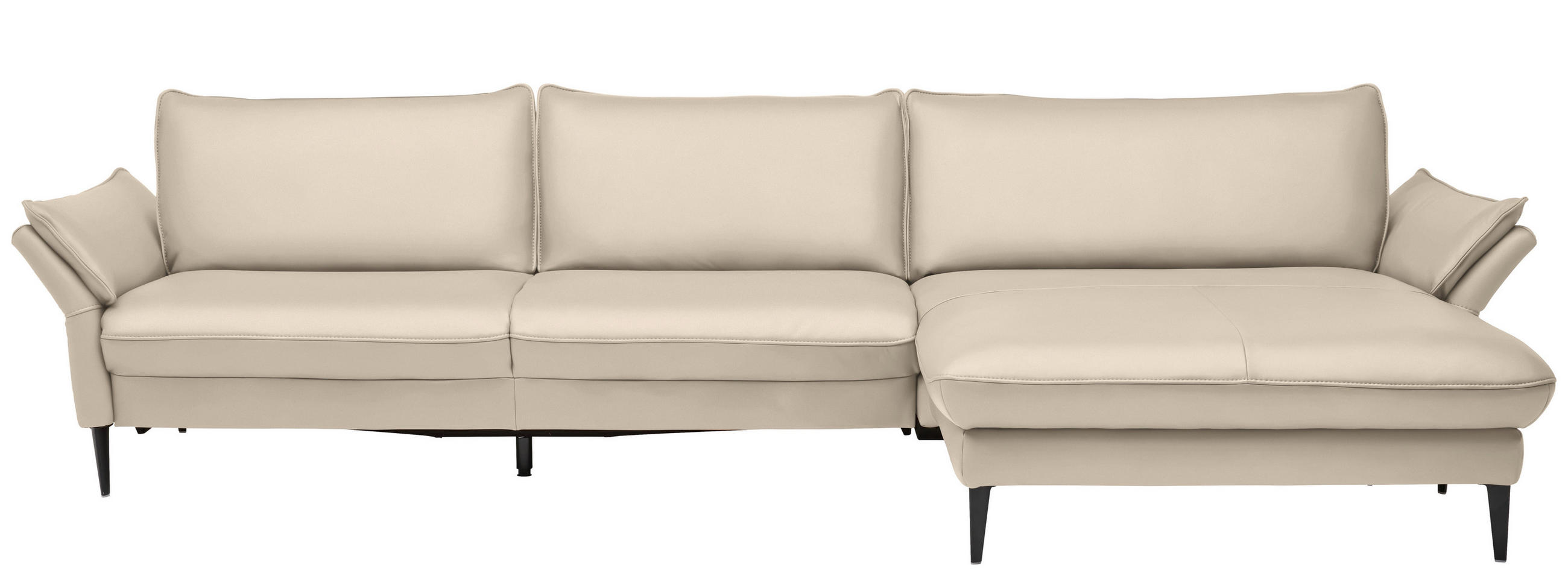 ECKSOFA in Echtleder Ecru  334/172 cm  - Ecru/Schwarz, Design, Leder/Metall (334/172cm) - Valdera