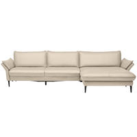 ECKSOFA in Echtleder Ecru  - Ecru/Schwarz, Design, Leder/Metall (334/172cm) - Valdera