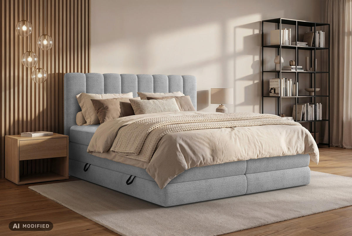 BOXSPRINGBETT 140/200 cm,  in Grau, Bettkasten, Matratzen, H3 + H4 = fest + sehr fest  - Schwarz/Grau, KONVENTIONELL, Kunststoff/Textil (140/200cm) - Carryhome