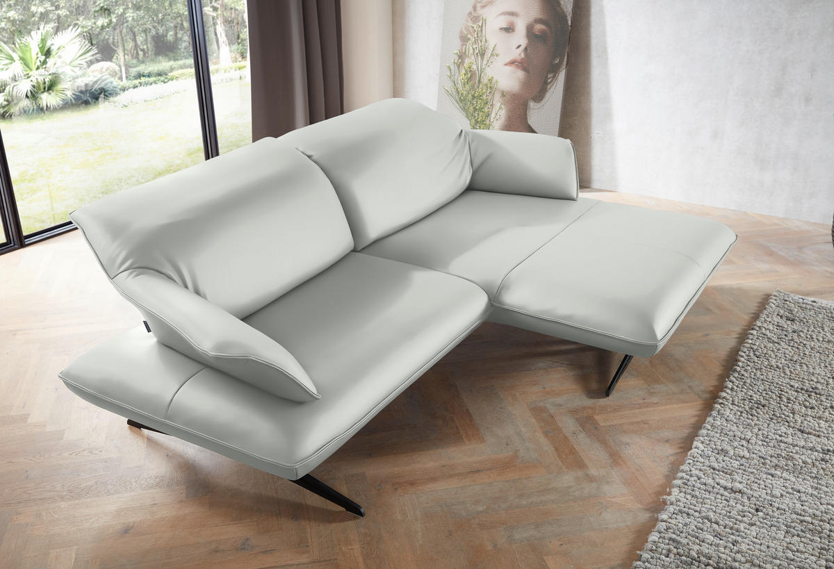 ECKSOFA in Echtleder Weiß  252/169 cm  - Beige/Schwarz, Design, Leder/Metall (252/169cm) - Koinor