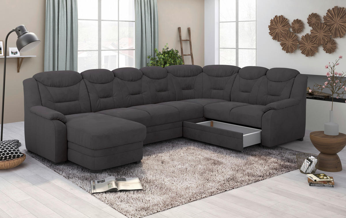 WOHNLANDSCHAFT Anthrazit Mikrofaser  - Anthrazit/Schwarz, Basics, Kunststoff/Textil (330/99/211cm) - MID.YOU