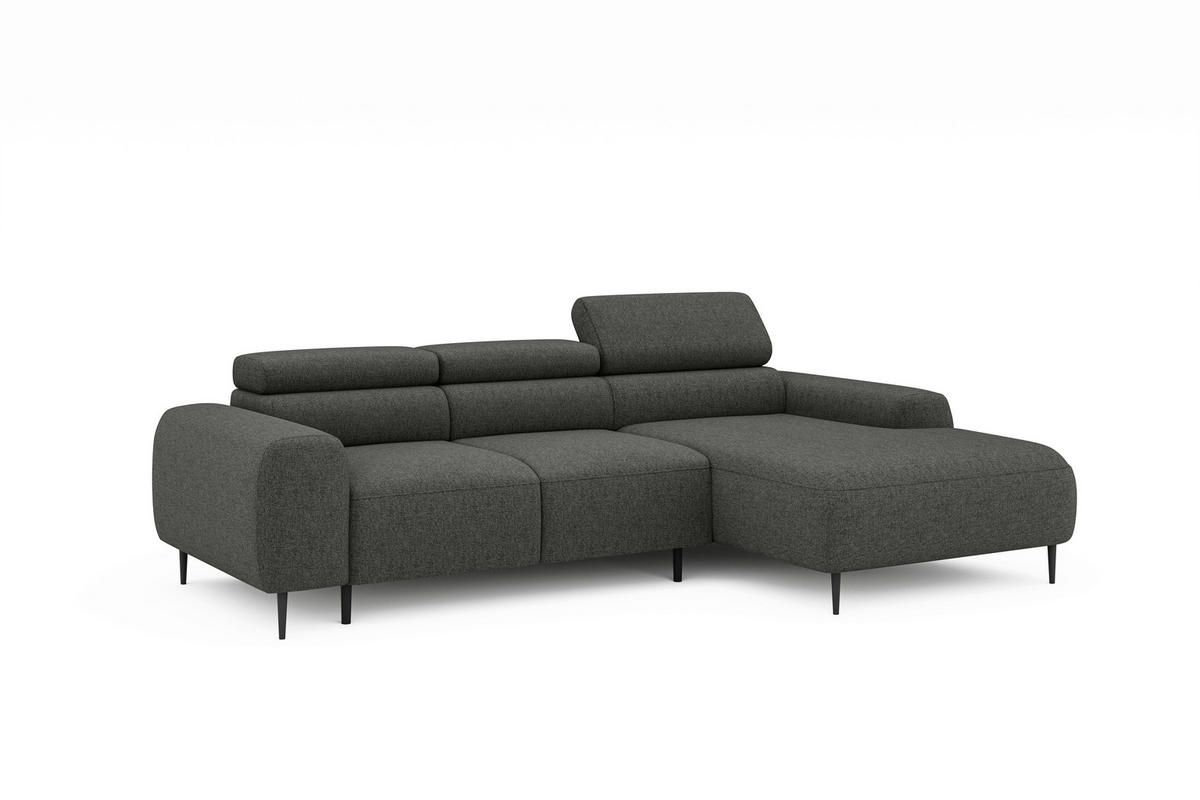 ECKSOFA Anthrazit Struktur Rücken echt, Kopfteilverstellung, Sitztiefenverstellung  - Anthrazit/Schwarz, MODERN, Textil/Metall (274/179cm) - Welnova