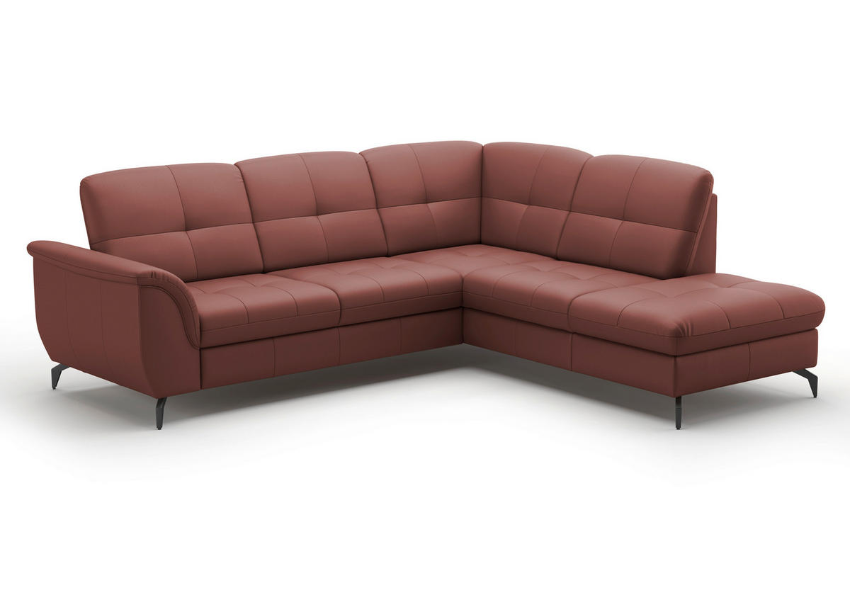 ECKSOFA ZORA E Rotbraun Echtleder  - Rotbraun/Schwarz, MODERN, Leder/Metall (244/212cm) - Sit & More