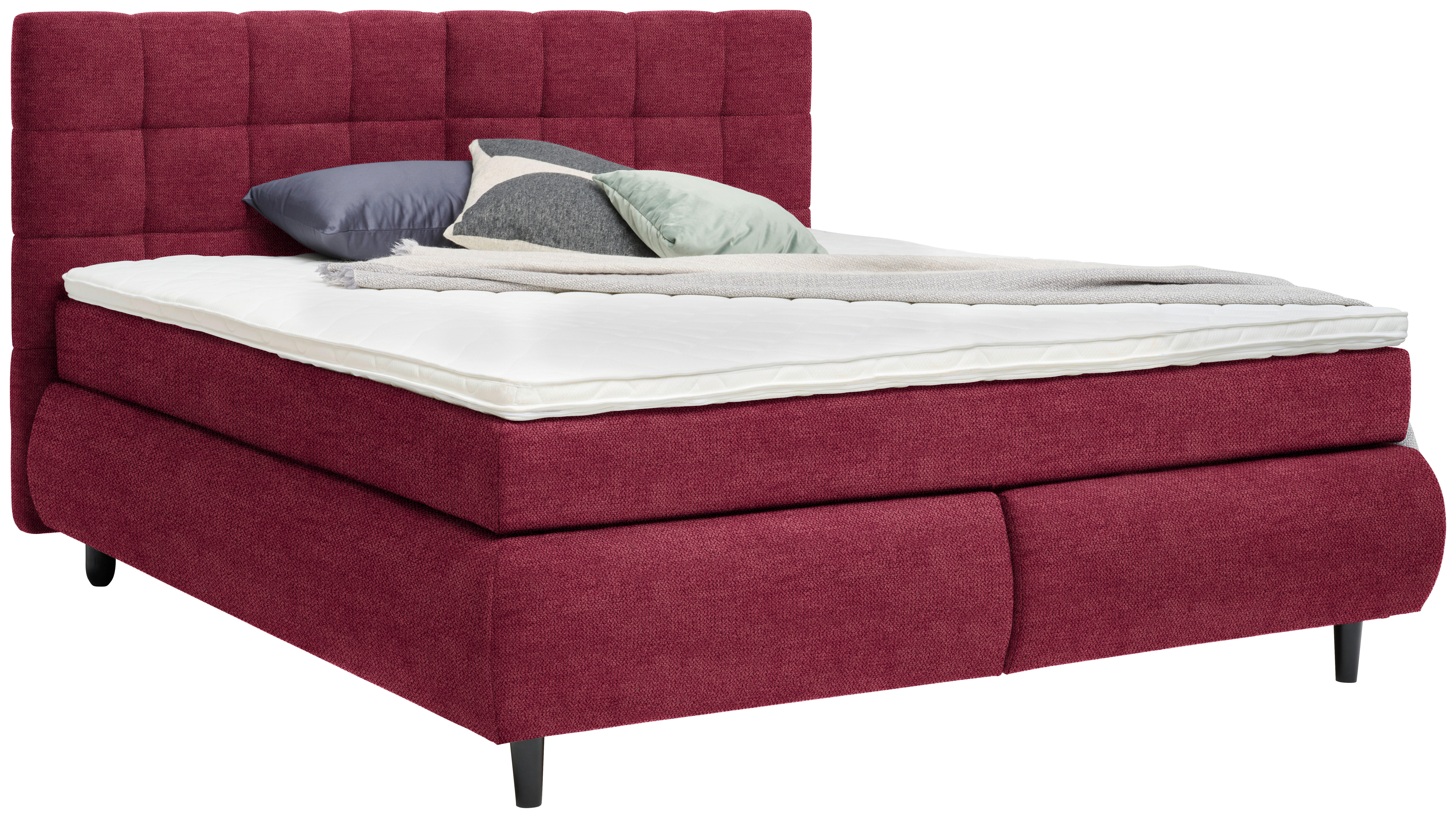BOXSPRINGBETT 160/200 cm  in Weinrot  - Weinrot/Schwarz, Konventionell, Holz/Textil (160/200cm) - Ti'me