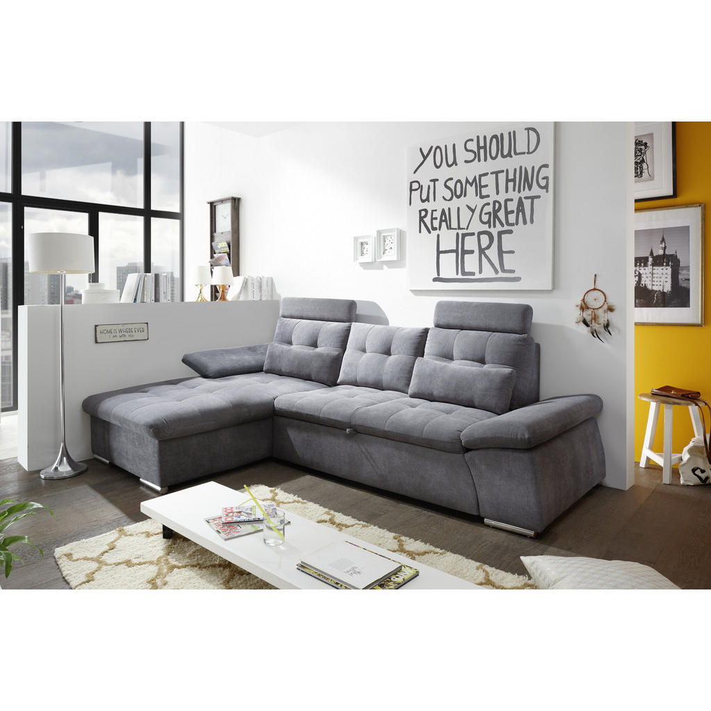 Thumbnail - Mid.you Ecksofa, Dunkelgrau, Textil, Uni, Füllung: Polyester, Ottomane links, L-Form, 268x170 cm, seitenverkehrt erhältl...