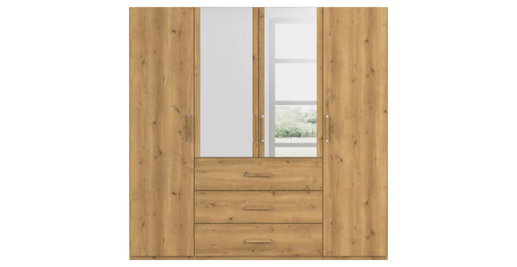 DREHTÜRENSCHRANK in Eichefarben - Eichefarben, Design, Glas/Holzwerkstoff (201/197/60cm) - Novel
