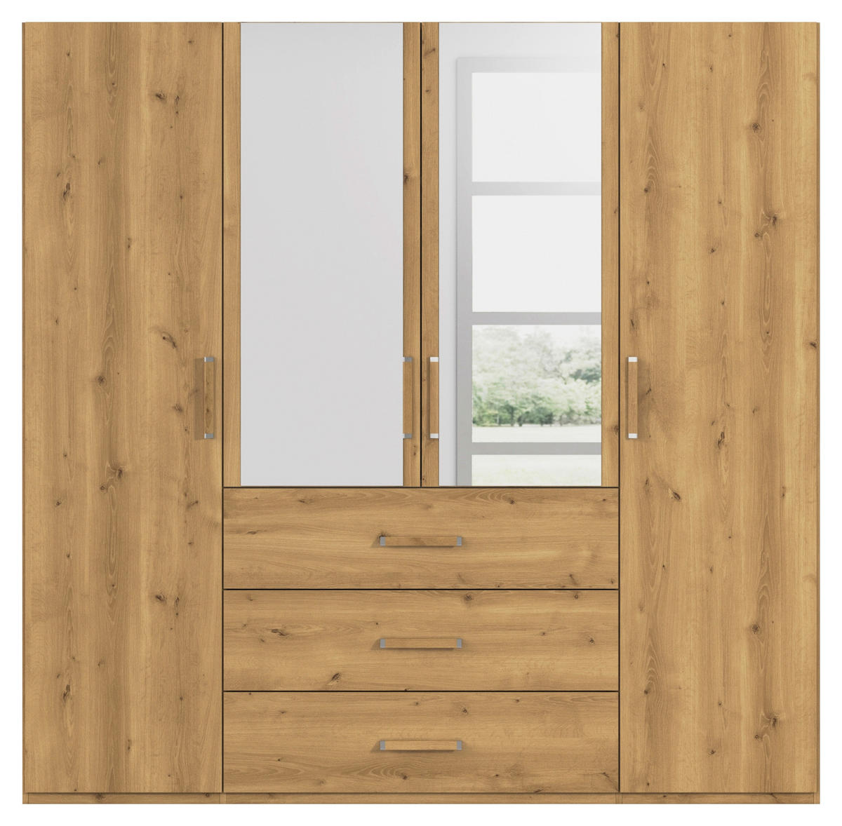 DREHTÜRENSCHRANK 201/197/60 cm 4-türig Eichefarben  - Eichefarben, Design, Glas/Holzwerkstoff (201/197/60cm) - Novel
