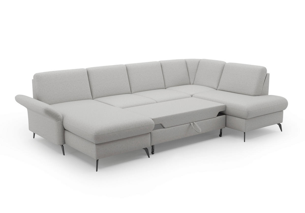 WOHNLANDSCHAFT in Flachgewebe Hellgrau  - Hellgrau/Schwarz, Konventionell, Textil/Metall (164/314/195cm) - Sit & More