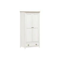 DREHTÜRENSCHRANK 91/185/54 cm,  in Weiß, 2-türig  - Messingfarben/Weiß, Natur, Holz/Metall (91/185/54cm) - Livetastic