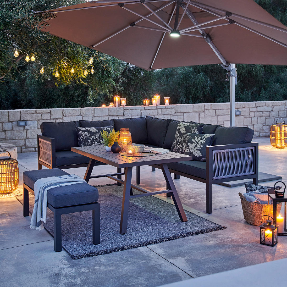 LOUNGE GARNITURA  antracit, svijetlo siva, tamno siva   - tamno siva/svijetlo siva, Moderno, metal/tekstil (195/242cm) - Amatio