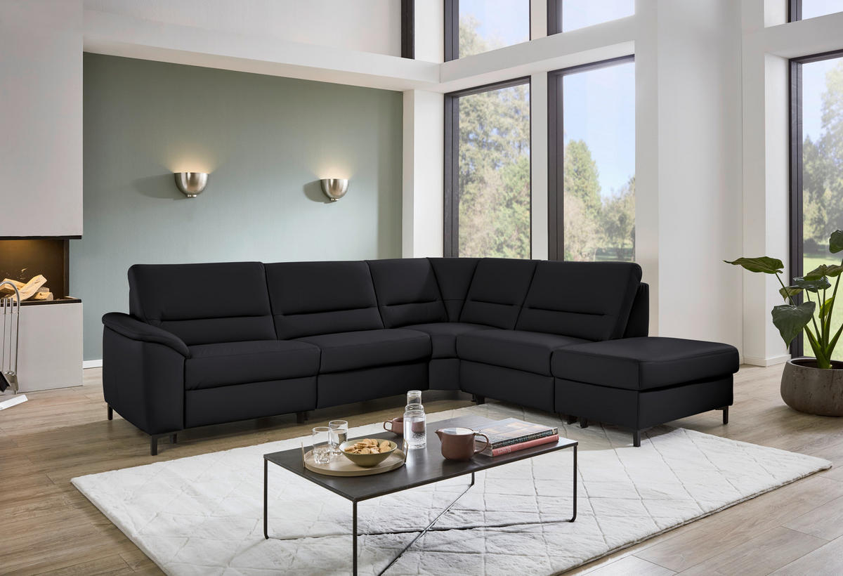 ECKSOFA  in Echtleder Schwarz  290/249 cm  - Schwarz, KONVENTIONELL, Leder/Metall (290/249cm) - Beldomo Premium