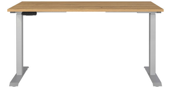 SCHREIBTISCH 140/80/72-118 cm in Braun, Silberfarben, Eichefarben - Eichefarben/Silberfarben, MODERN, Holzwerkstoff/Metall (140/80/72-118cm) - Novel