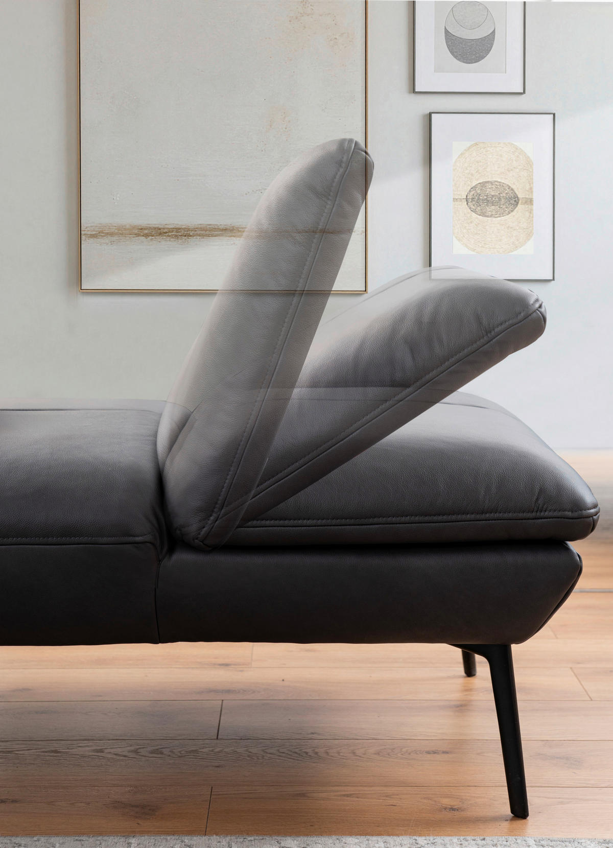 HOCKER Echtleder Anthrazit  - Anthrazit/Schwarz, Design, Leder/Metall (142/43/80cm) - Moderano
