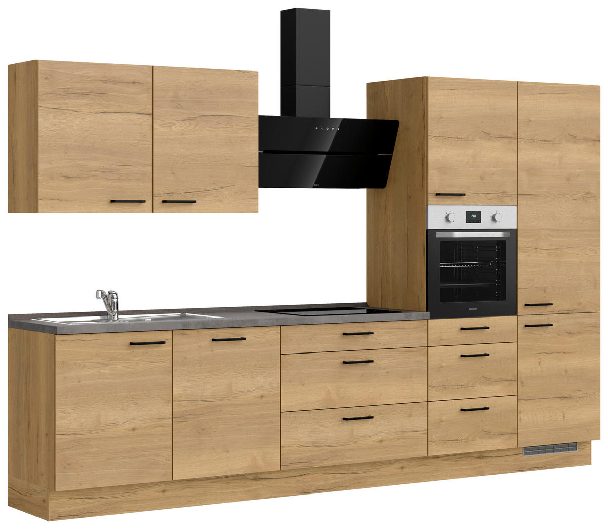 KÜCHENLEERBLOCK 330 cm   in Eichefarben, Schieferfarben  - Schieferfarben/Eichefarben, MODERN, Holzwerkstoff/Metall (330cm) - Nobilia