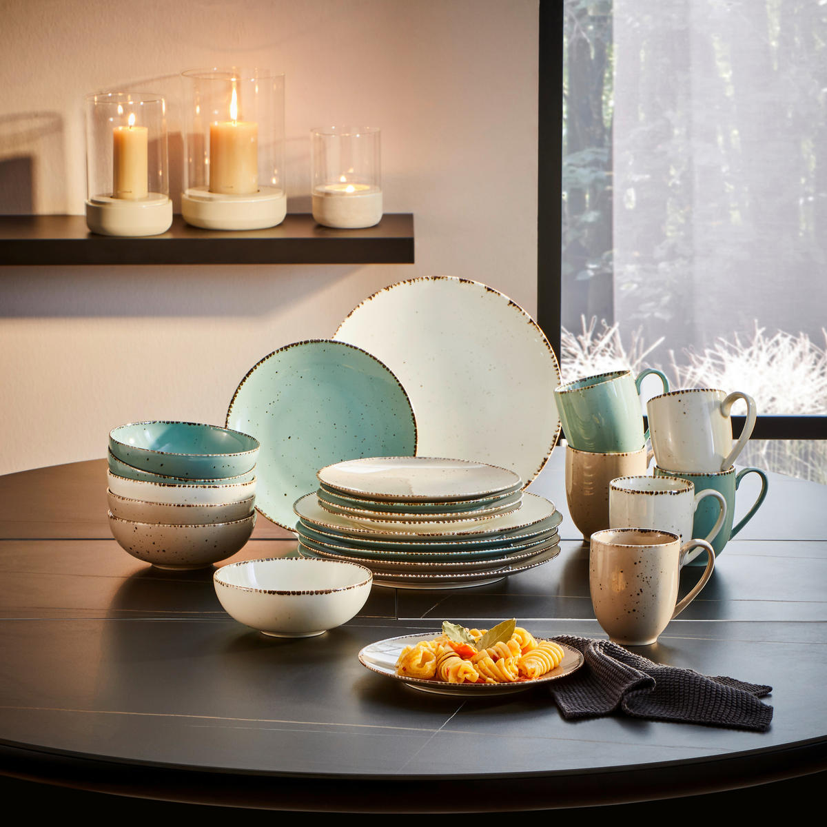 KOMBI SERVIS    24-dijelni   Urban Life  - bijela/tirkizna, Design, keramika - Landscape