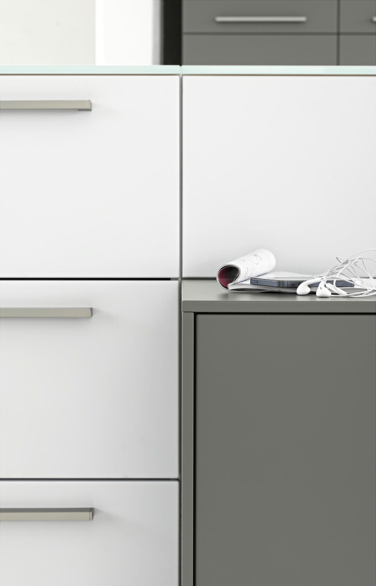 EINBAUKÜCHE   - Weiß/Grau, Design, Holzwerkstoff - Dieter Knoll