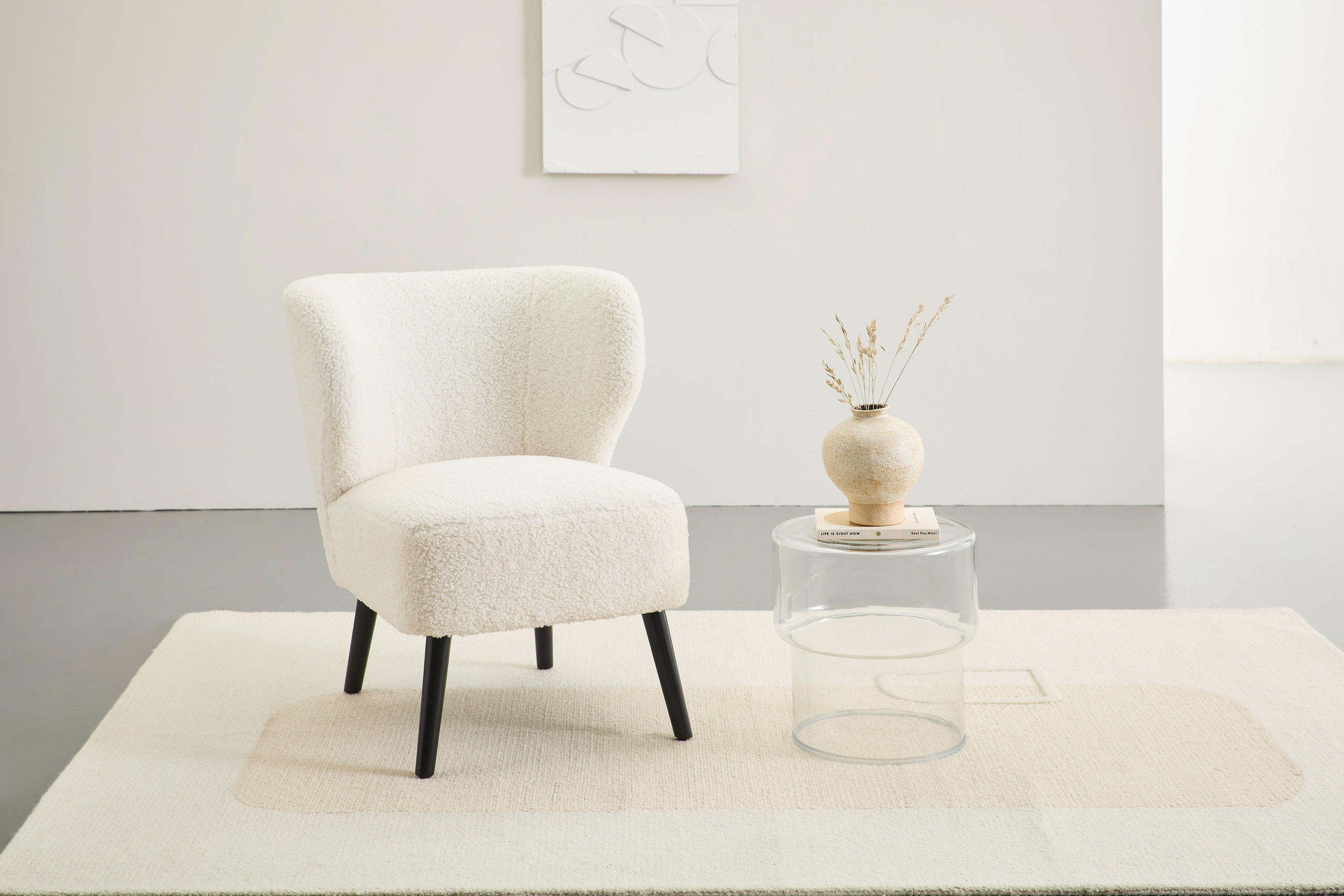 SESSEL in Bouclé Weiß  - Schwarz/Weiß, Design, Holz/Textil (67/79/72cm) - Carryhome