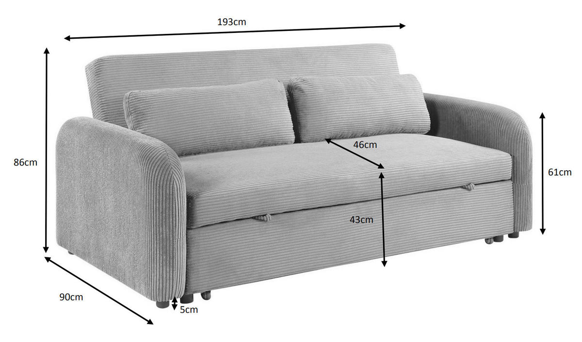 SCHLAFSOFA Cord Grün  - Schwarz/Grün, Design, Kunststoff/Textil (193/86/90cm) - MID.YOU