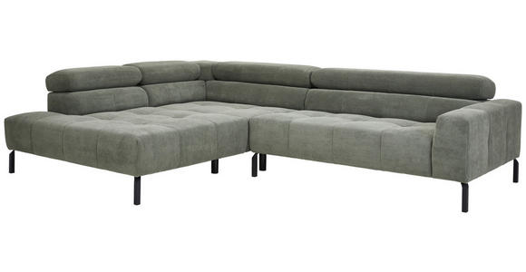 ECKSOFA in Feincord Olivgrün  219/311 cm  - Schwarz/Olivgrün, KONVENTIONELL, Textil/Metall (219/311cm) - Hom`in