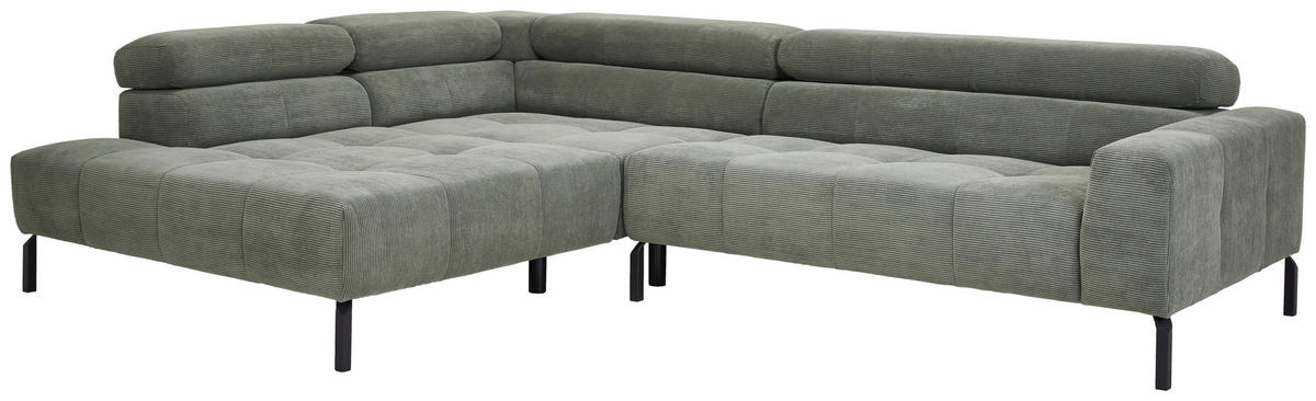 ECKSOFA in Feincord Olivgrün  219/311 cm  - Schwarz/Olivgrün, KONVENTIONELL, Textil/Metall (219/311cm) - Hom`in