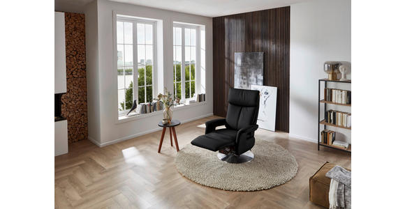 RELAXSESSEL in Leder Schwarz - Edelstahlfarben/Schwarz, Design, Leder/Metall (78/112/85cm) - Cantus