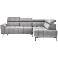 ECKSOFA Grau Velours  - Schwarz/Grau, Design, Textil/Metall (261/191cm) - Stylife
