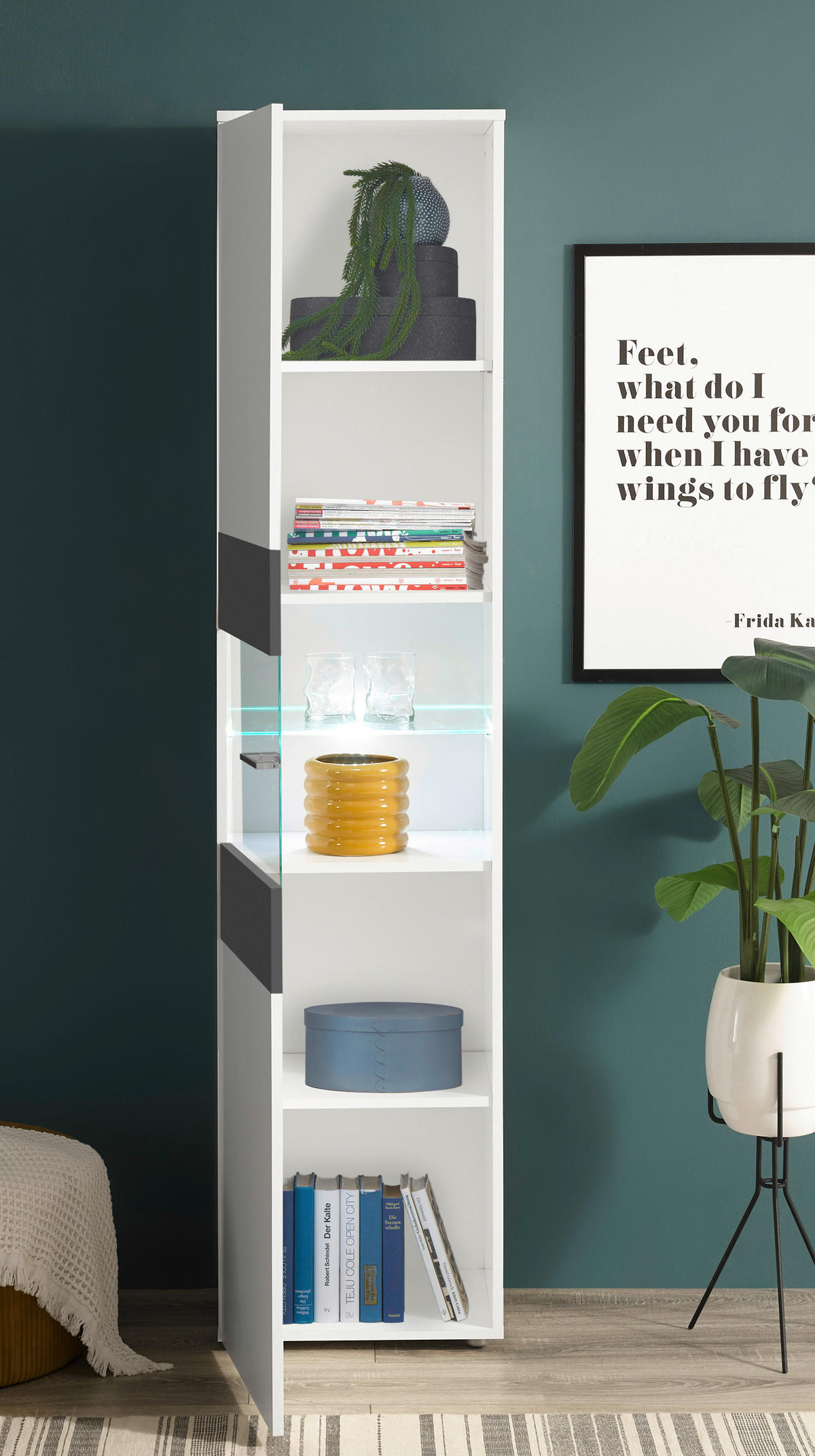 VITRÍNA  - biela/grafitová, Modern, kompozitné drevo/plast (45/195/37cm) - Carryhome