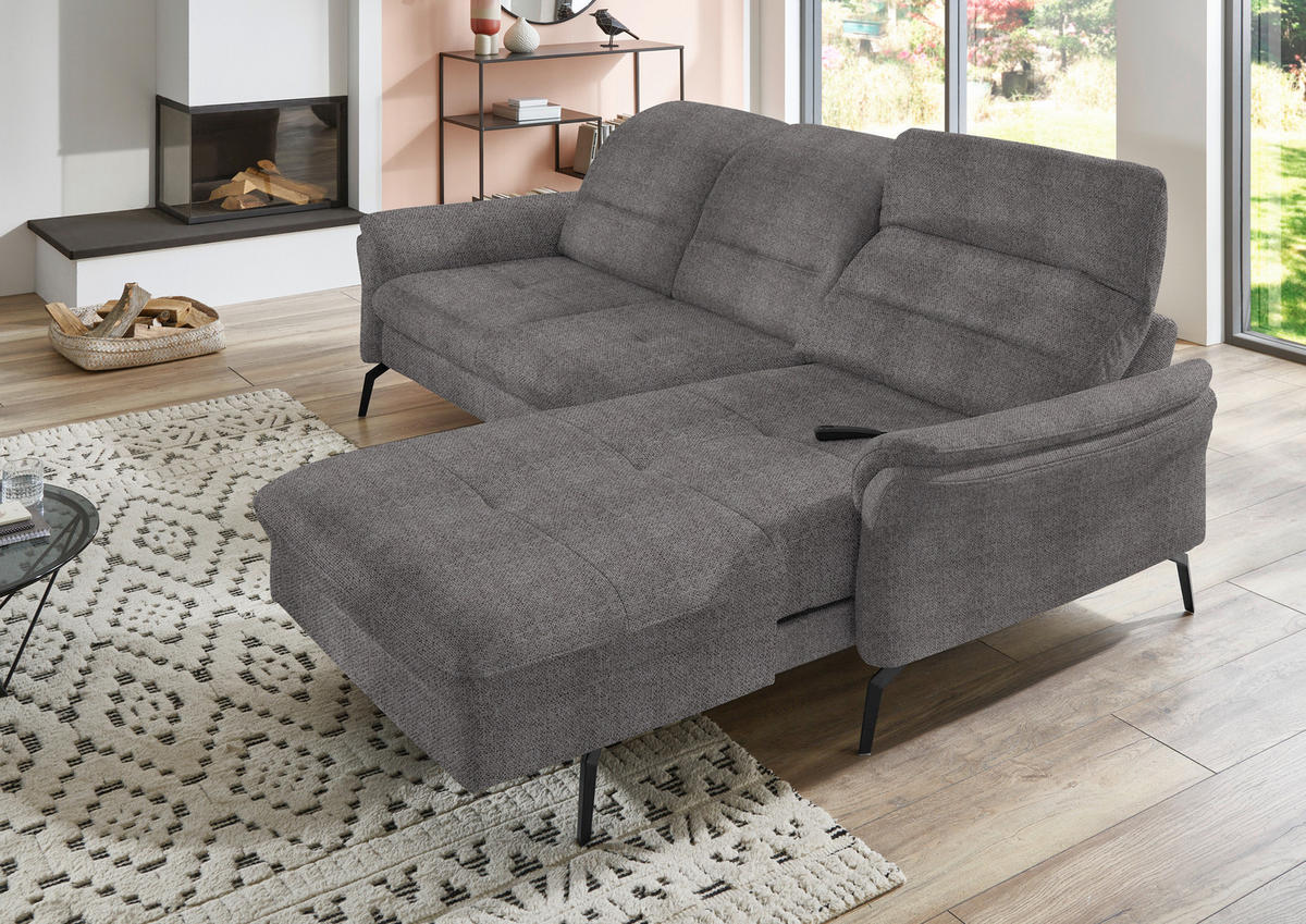 ECKSOFA in Flachgewebe Dunkelbraun  260/181 cm  - Dunkelbraun/Schwarz, KONVENTIONELL, Textil/Metall (260/181cm) - Beldomo Speed
