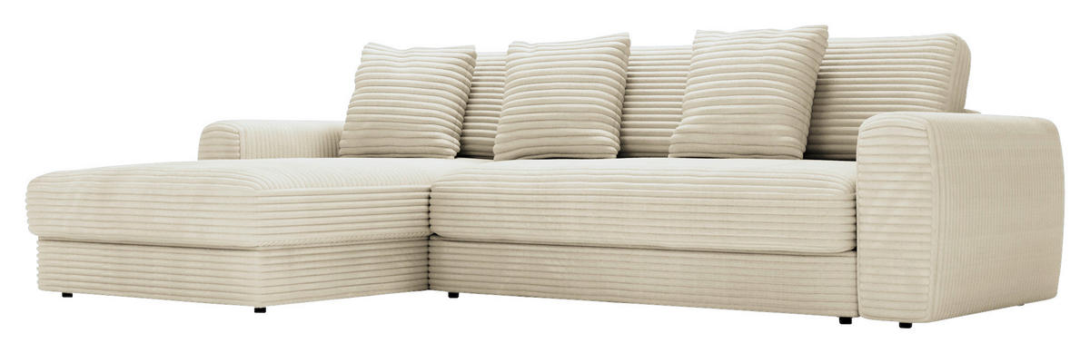 ECKSOFA in Cord Creme  - Creme/Schwarz, Modern, Kunststoff/Textil (182/302cm) - Carryhome