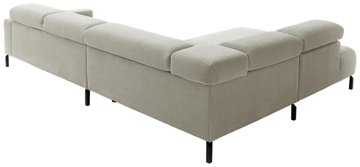 ECKSOFA inkl. Funktion in Cord Hellgrau  - Hellgrau/Schwarz, Modern, Textil/Metall (219/309cm) - Pure Home Lifestyle