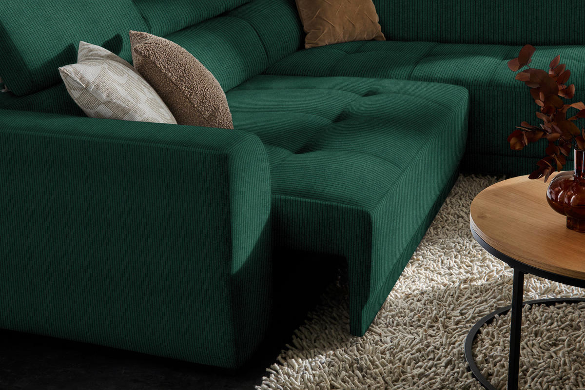 ECKSOFA in Feincord Waldgrün  - Waldgrün/Schwarz, Design, Kunststoff/Textil (284/205cm) - MID.YOU