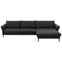 ECKSOFA in Echtleder Dunkelbraun  - Dunkelbraun/Schwarz, Design, Leder/Metall (334/172cm) - Hukla