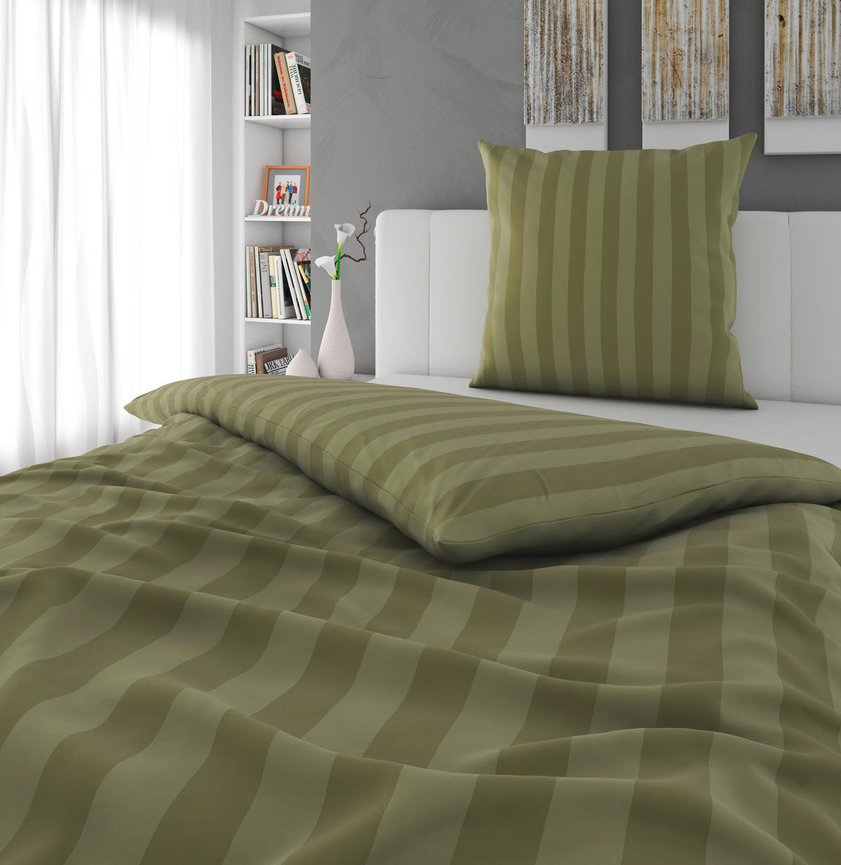 BETTWÄSCHE 155/220 cm  - Olivgrün, Textil (155/220cm) - Bio:Vio