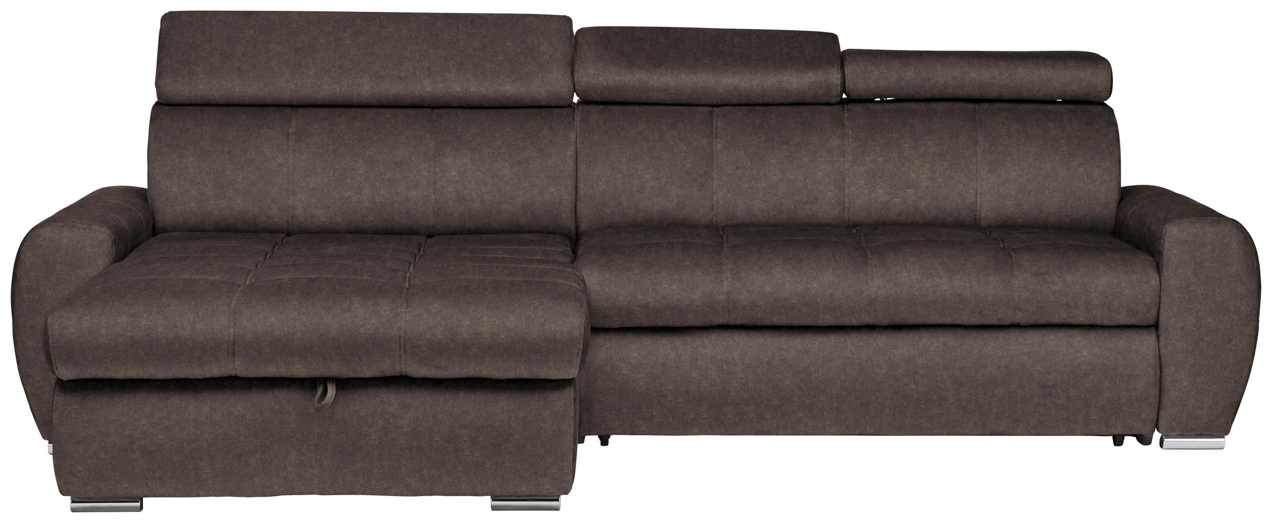 ECKSOFA Graubraun Velours  - Chromfarben/Graubraun, Design, Kunststoff/Textil (173/276cm) - Stylife