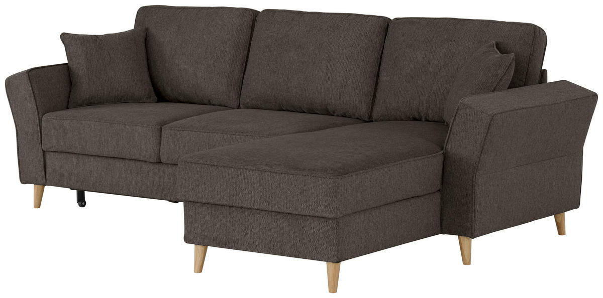 ECKSOFA in Flachgewebe Graubraun  - Eichefarben/Graubraun, Konventionell, Holz/Textil (265/159cm) - Carryhome