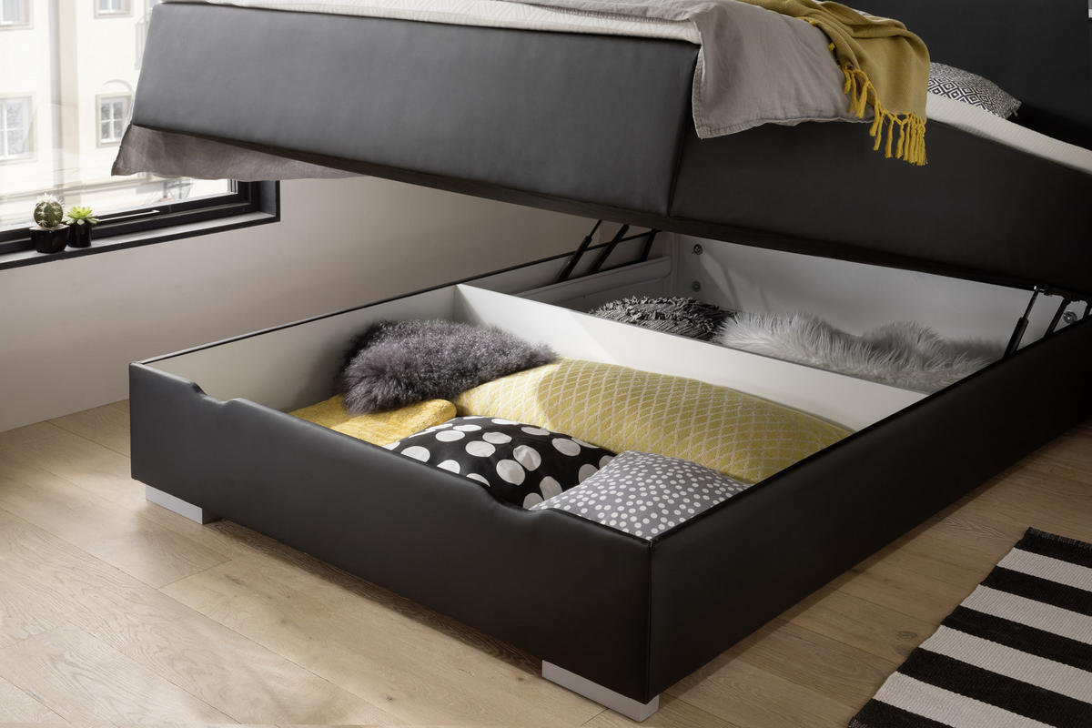 BOXSPRINGBETT 140/200 cm  in Schwarz  - Silberfarben/Schwarz, MODERN, Kunststoff/Textil (140/200cm) - Livetastic