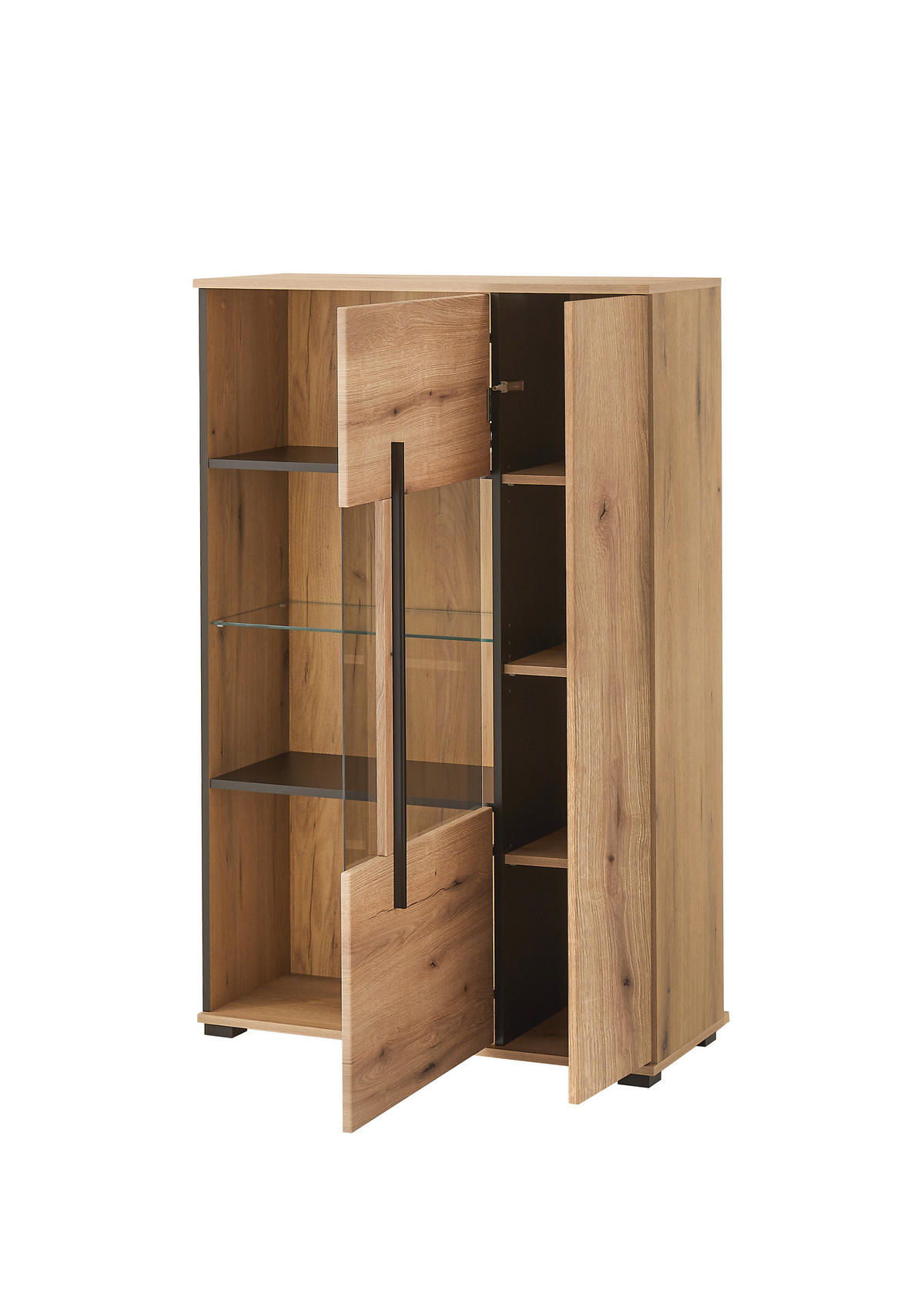 VITRINE  in Eichefarben  - Eichefarben/Schwarz, Design, Glas/Holzwerkstoff (90/140/37cm) - Livetastic