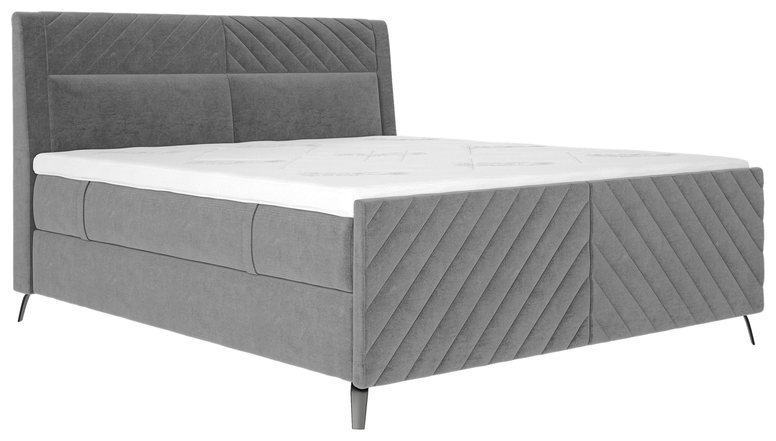 BOXSPRINGBETT 160/200 cm,  in Grau, Matratze, Topper, Wendematratze mit unterschiedlichen Härtegraden, H3 + H4 = fest + sehr fest  - Schwarz/Grau, Design, Textil/Metall (160/200cm) - Esposa