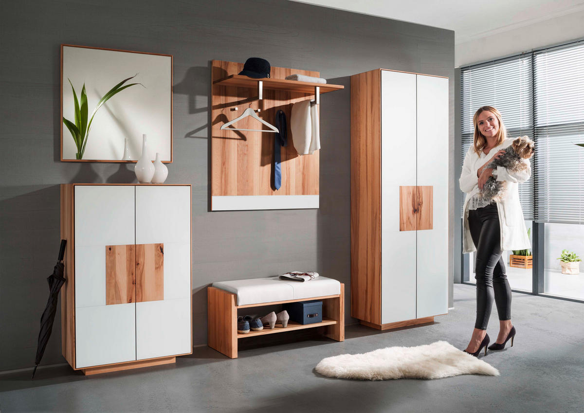 GARDEROBENBANK  in 88/44/42 cm  - Buchefarben/Weiß, MODERN, Leder/Holz (88/44/42cm) - Linea Natura