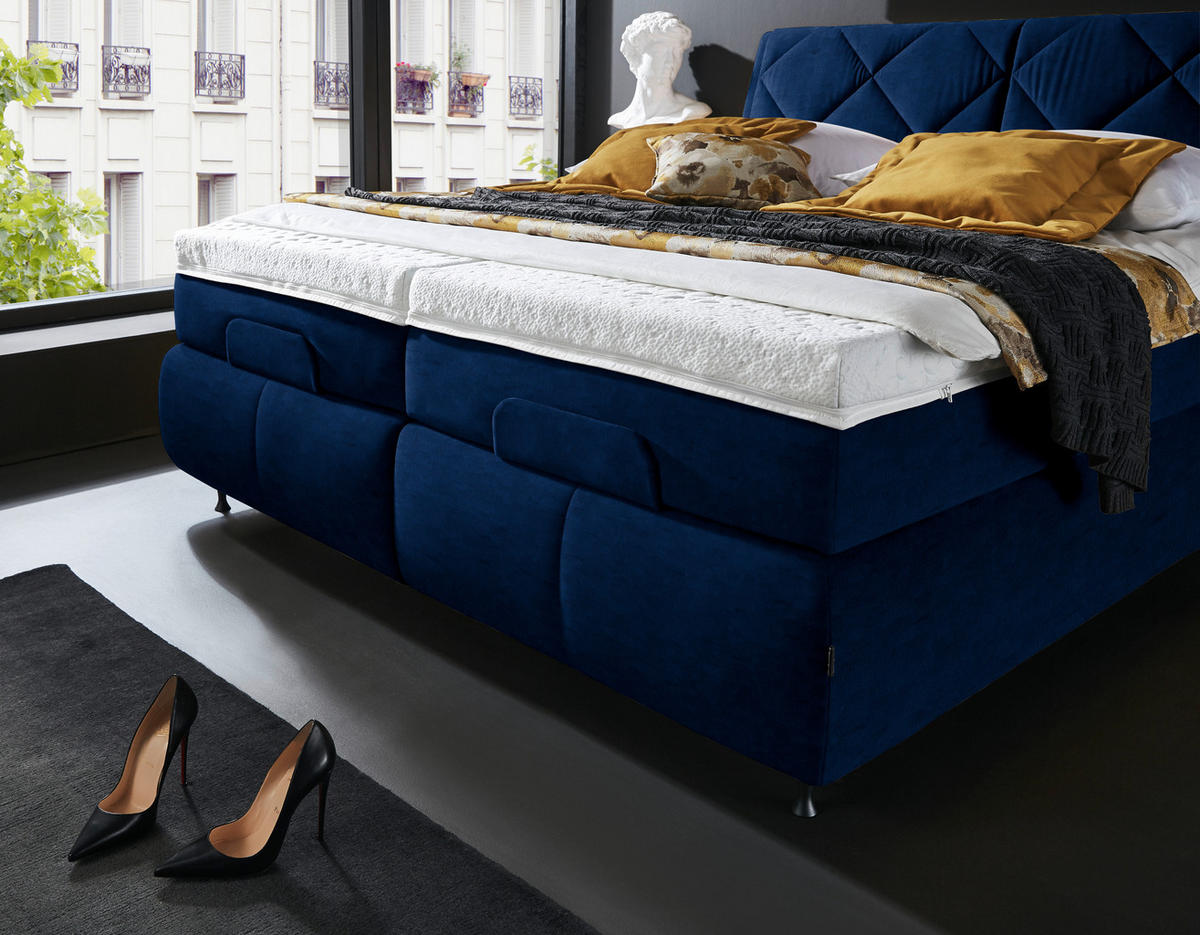 BOXSPRINGBETT 180/200 cm  in Dunkelblau  - Schwarz/Dunkelblau, KONVENTIONELL, Textil/Metall (180/200cm) - Dieter Knoll