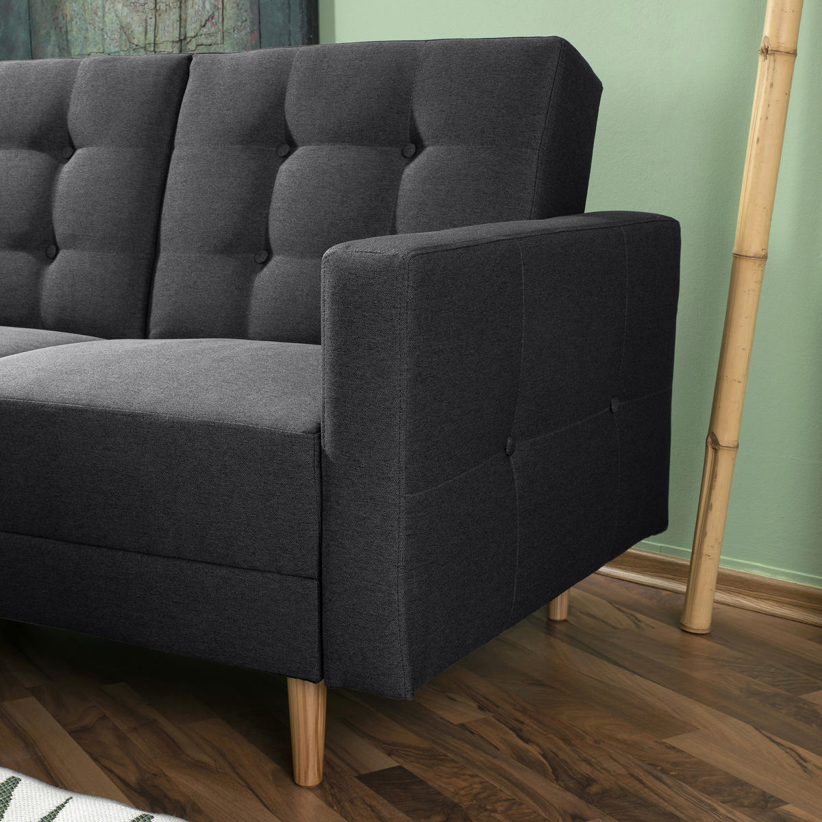 ECKSCHLAFSOFA inkl. Hocker  mit Schlafen auf Sitzhöhe Flachgewebe Graphitfarben  - Eschefarben/Graphitfarben, MODERN, Holz/Textil (223/152cm) - Max Winzer