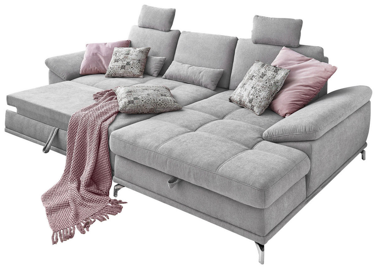 ECKSOFA in Flachgewebe Silberfarben  - Silberfarben, KONVENTIONELL, Textil/Metall (301/176cm) - Sit & More