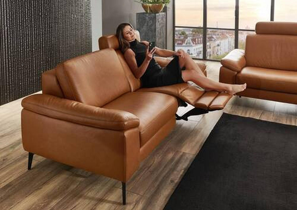 2,5-SITZER in Leder Cognac  - Cognac/Schwarz, Design, Leder/Metall (196/88/100cm) - Valdera
