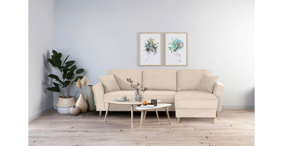 ECKSOFA in Flachgewebe Creme  - Eichefarben/Creme, KONVENTIONELL, Holz/Textil (265/159cm) - Carryhome