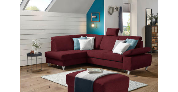 ECKSOFA in Flachgewebe Rot  - Silberfarben/Rot, KONVENTIONELL, Holz/Textil (186/255cm) - Cantus