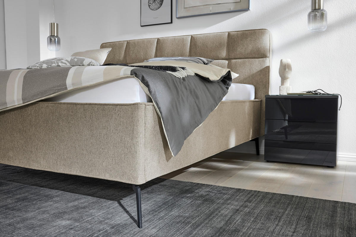 POLSTERBETT 180/200 cm,  in Creme, Bettkasten, motorische Verstellbarkeit, Fernbedienung, Lattenroste, Matratzen, H2 + H3 = mittel + fest  - Creme/Schwarz, KONVENTIONELL, Holz/Textil (180/200cm) - Musterring