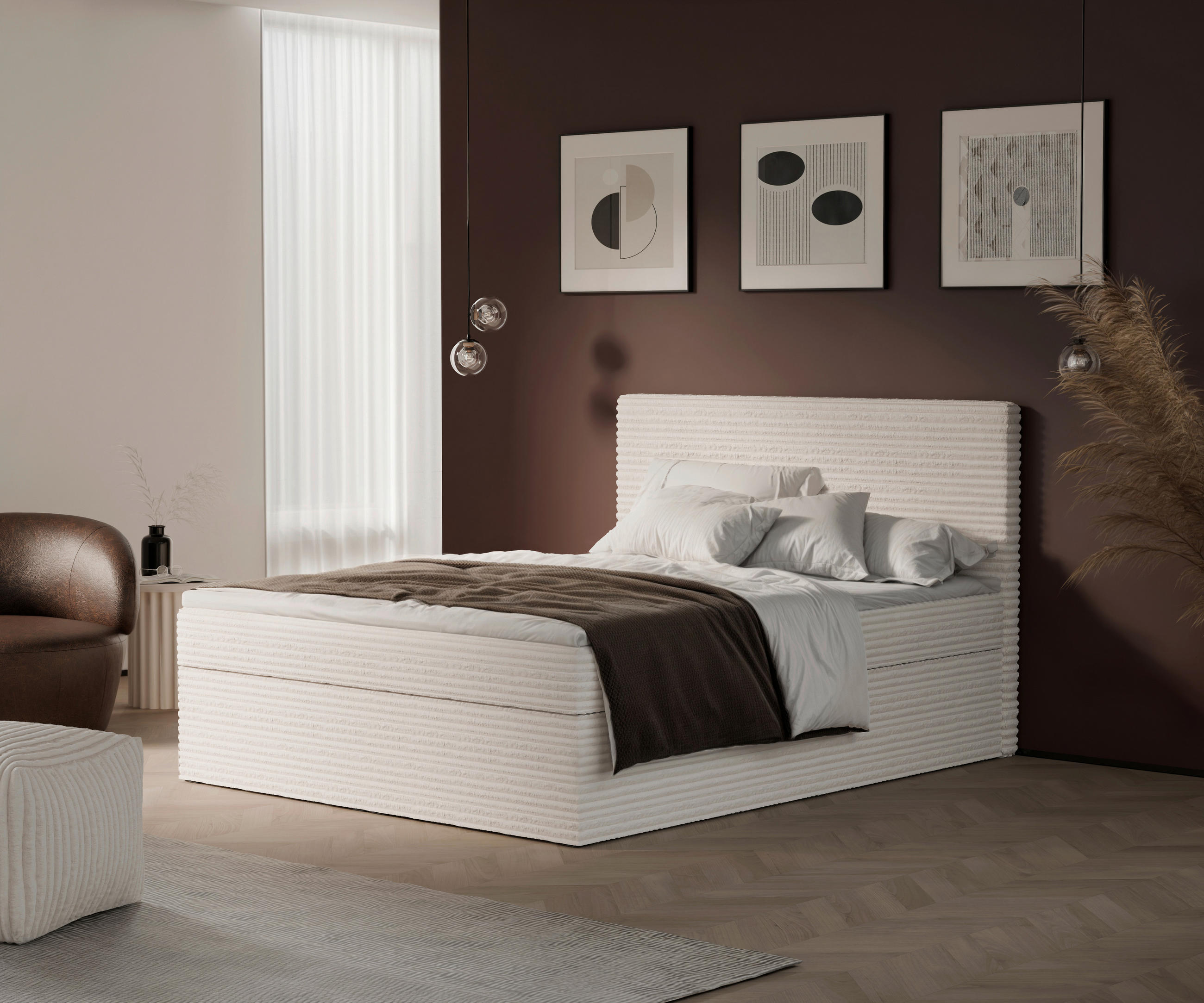 BOXBETT 180/200 cm  in Creme  - Creme/Schwarz, Basics, Holz/Kunststoff (180/200cm) - Livetastic